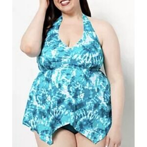 Kim Gravel Swimsuit For All Sz 10 Flowy Tankini & Brief Set Tahiti Tie Dye Aqua